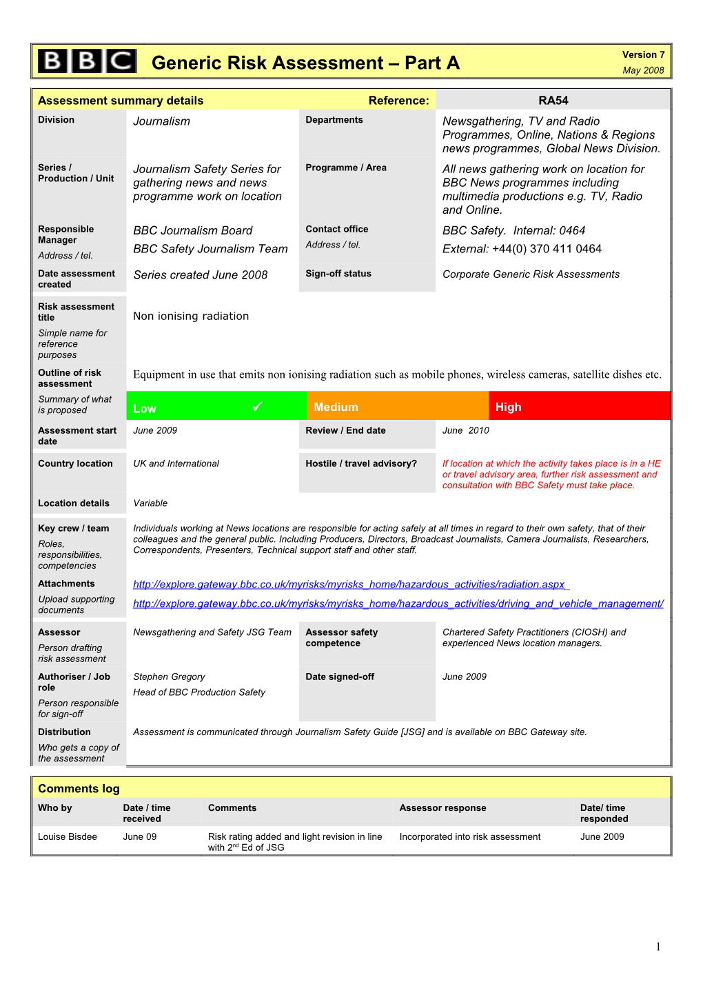 Journalism Safety Guide Risk Assessments - Non-Ionising Radiation