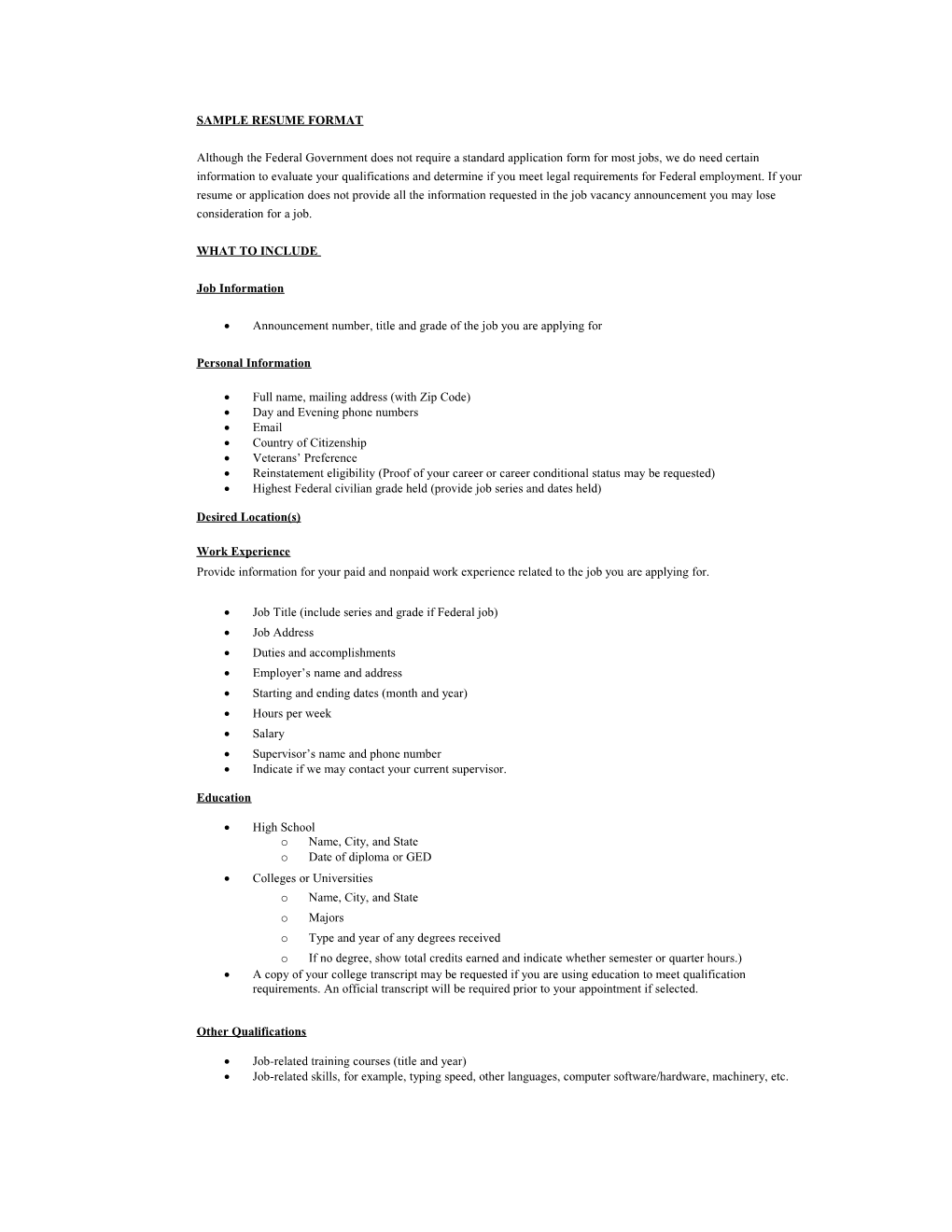 Sample Resume Format