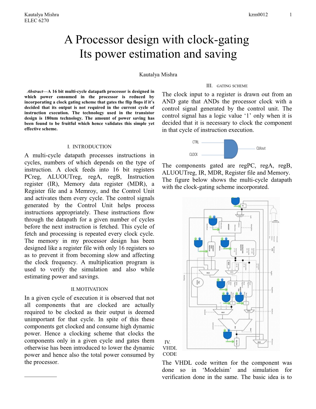 A Processor Design with Clock-Gating