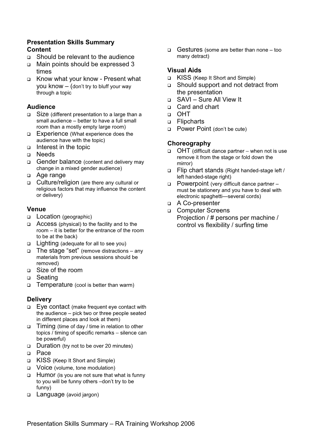 Presentation Skills Summary