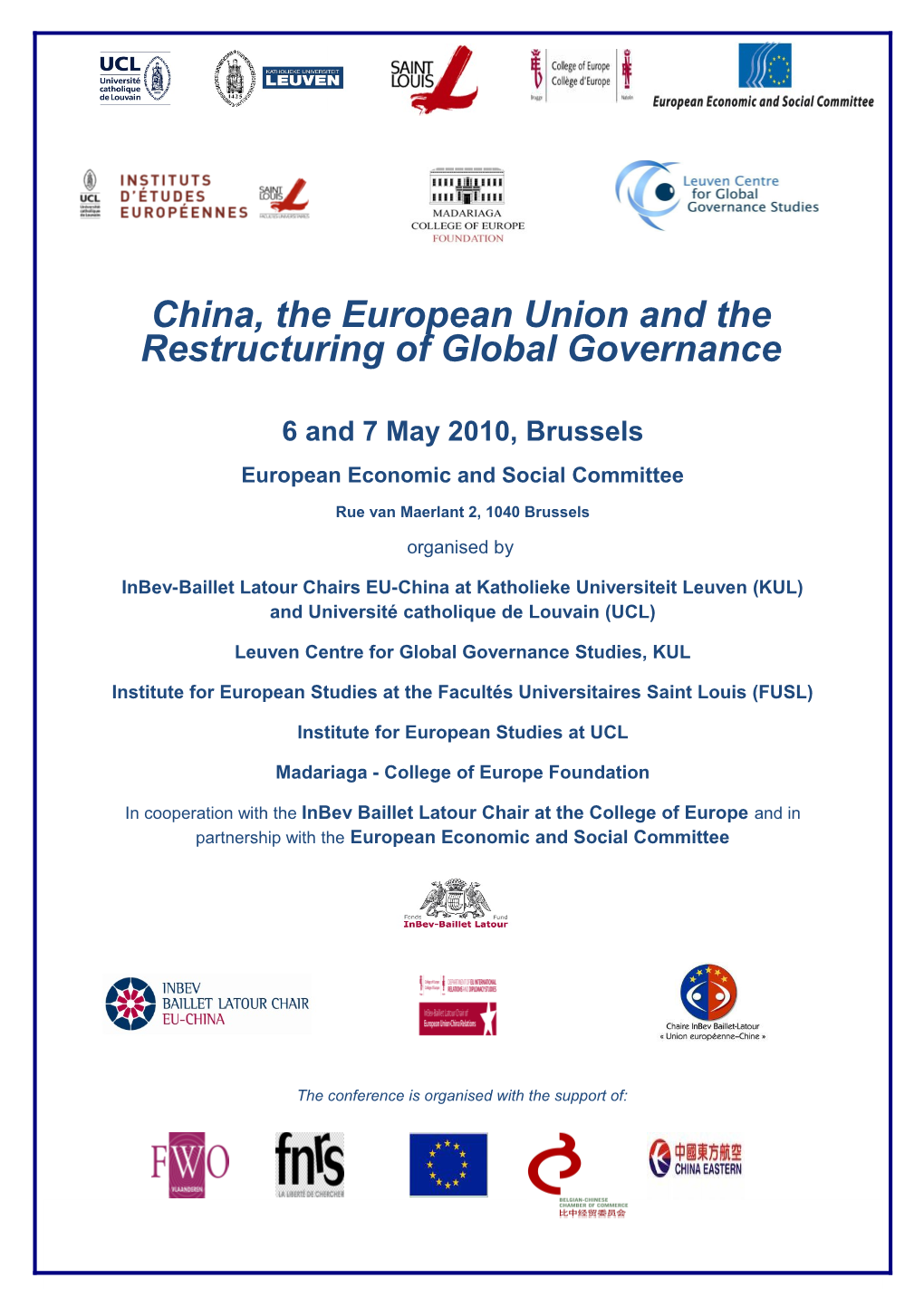 China, the European Union and the Restructuring of Global Governance