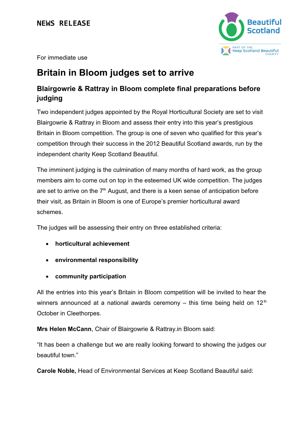 Britain in Bloom Judges Set to Arrive