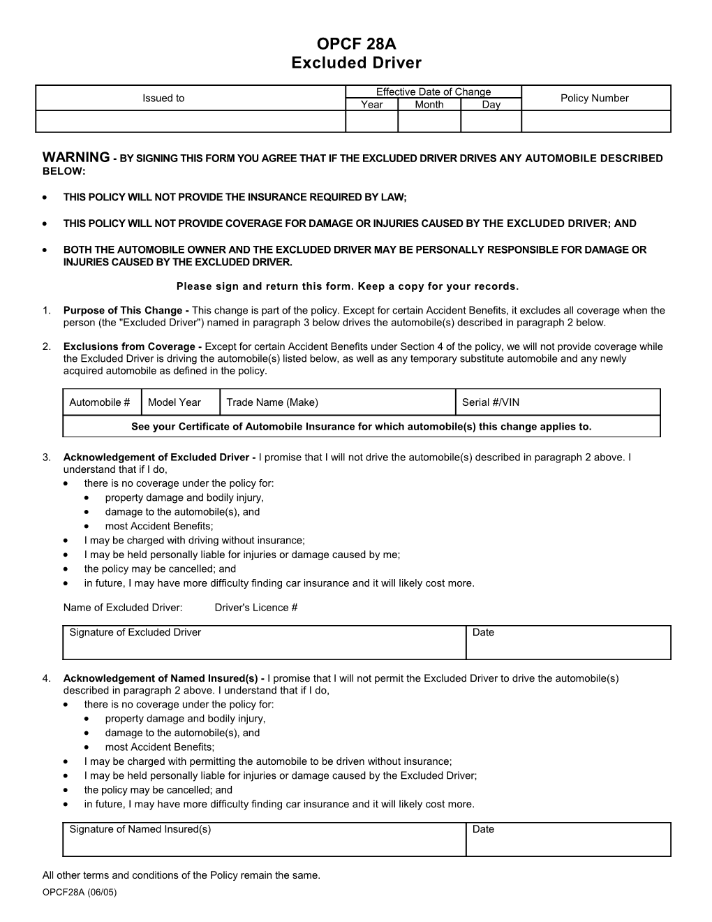 OPCF 28A Excluded Driver