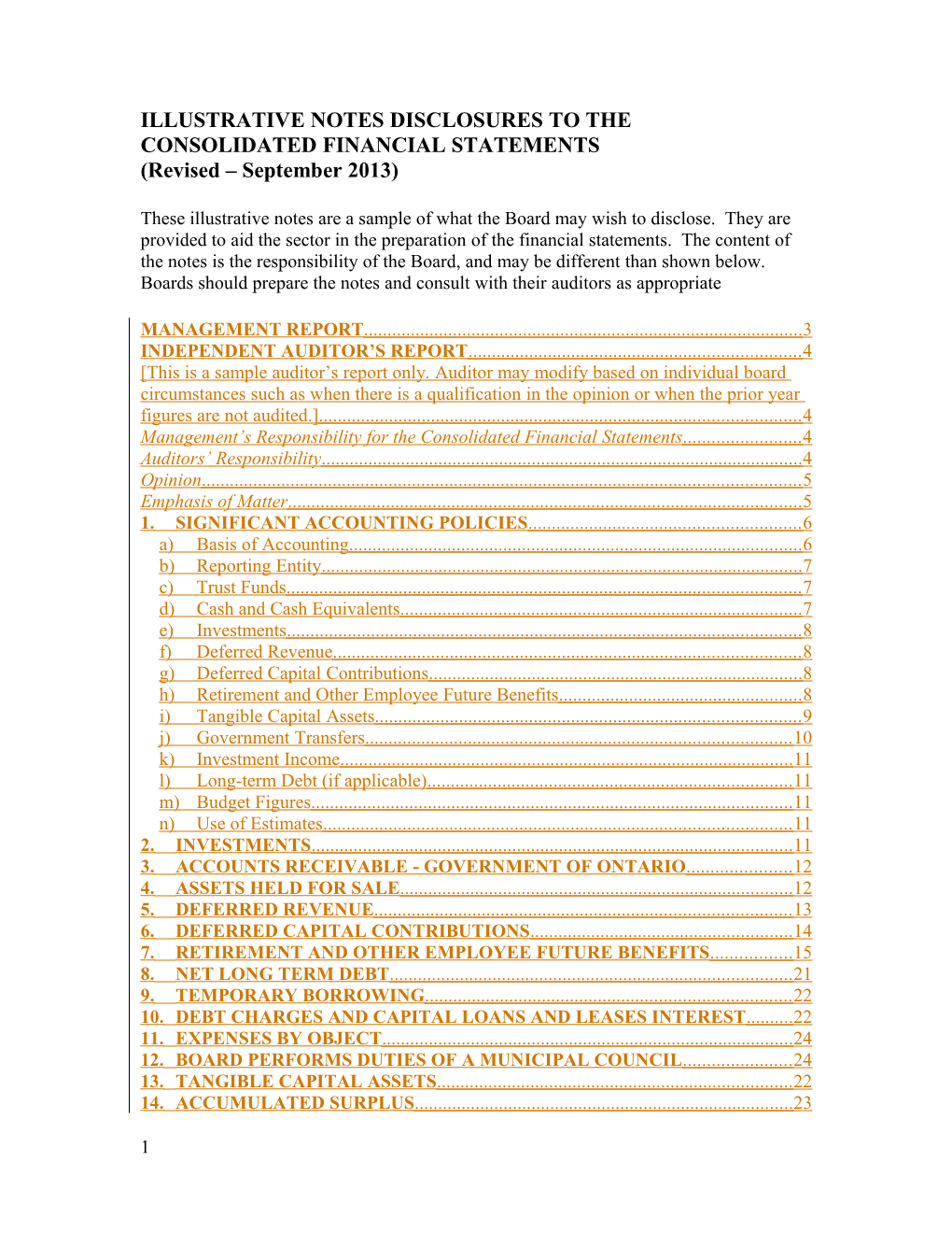 Illustrative Notes Disclosures to the Consolidated Financial Statements