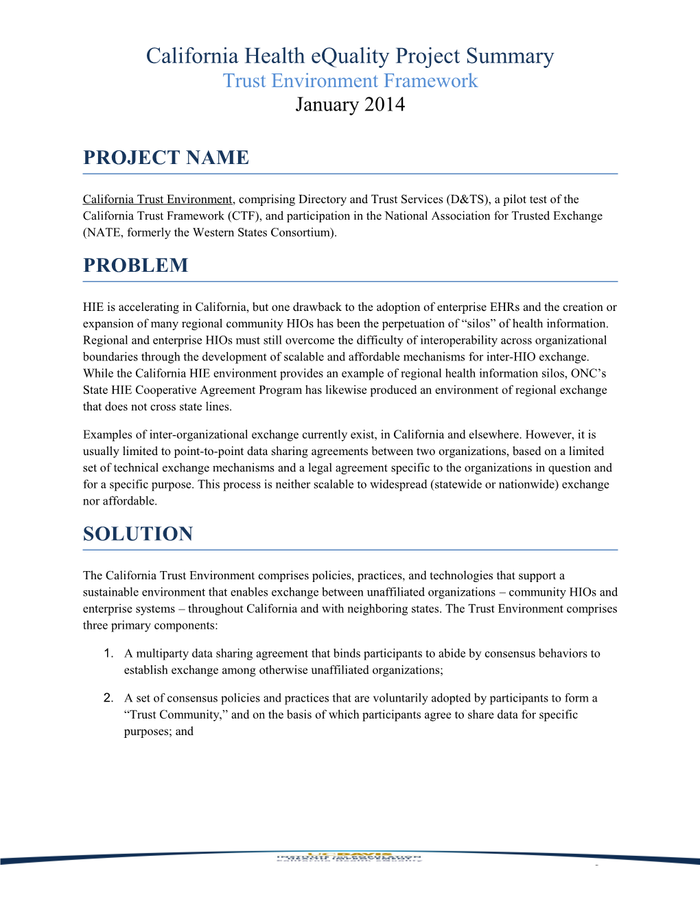 California Health Equality Project Summary