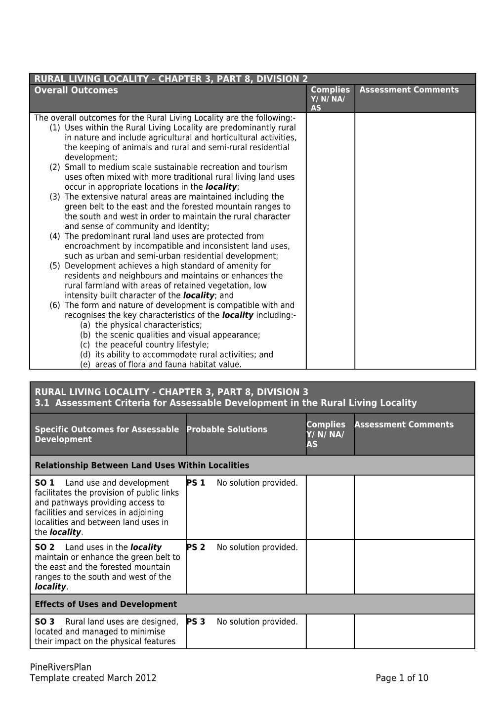 Rural Living Locality - Rural Residential Zone