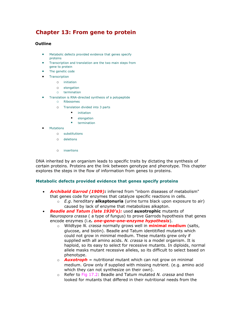 Chapter 13: from Gene to Protein