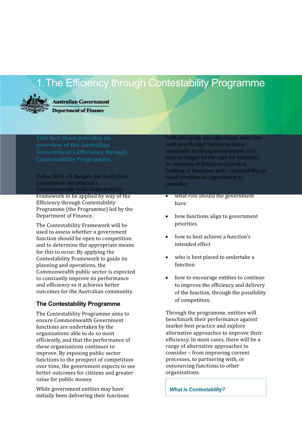 The Efficiency Through Contestability Programme