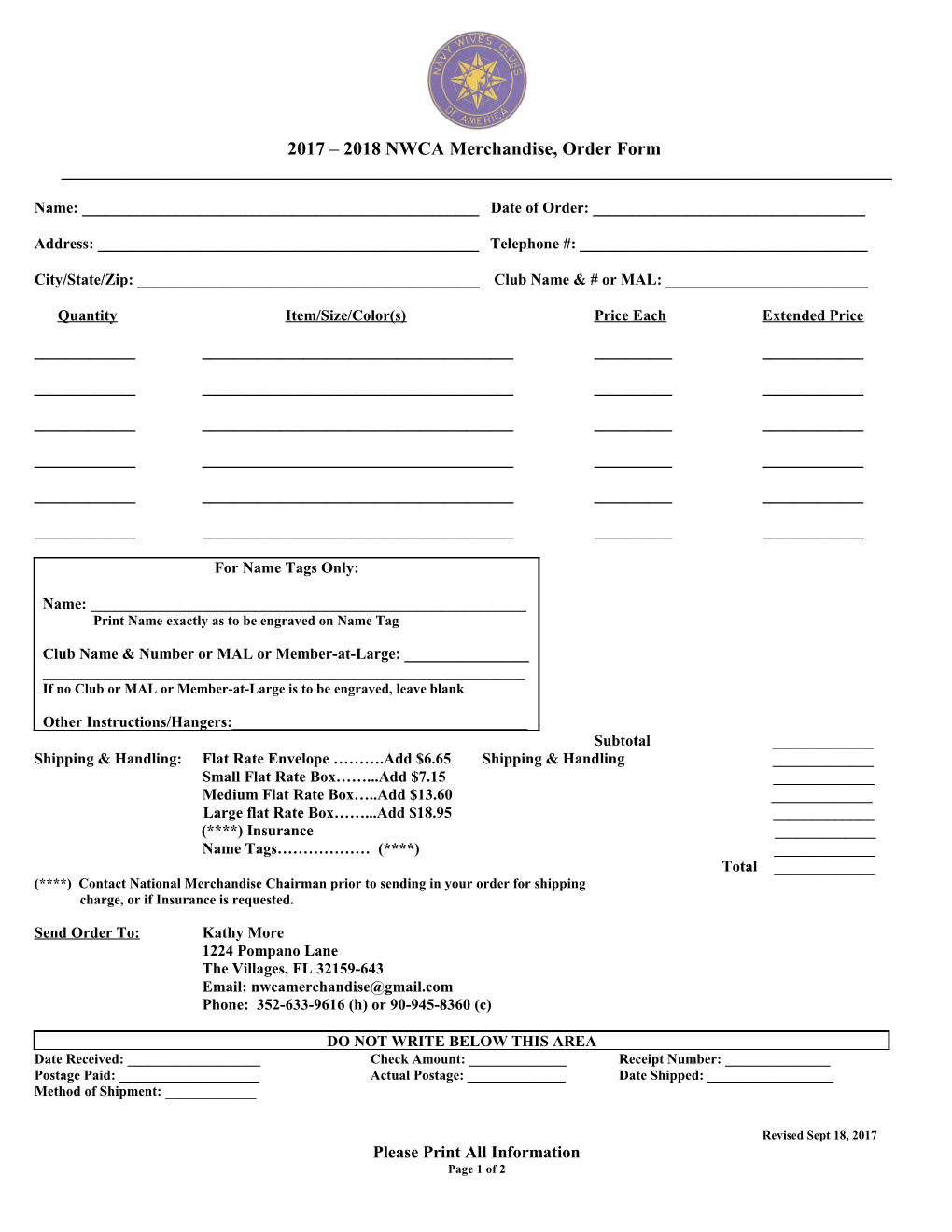 2008 NWCA Merchandise & Stationary Order Form