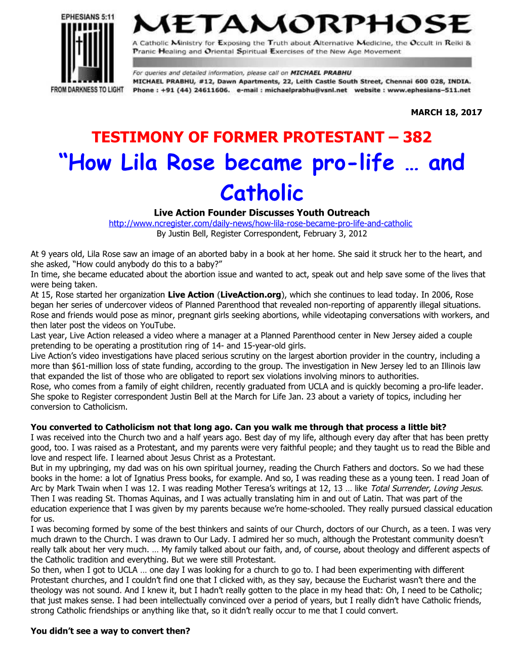 How Lila Rose Became Pro-Life and Catholic