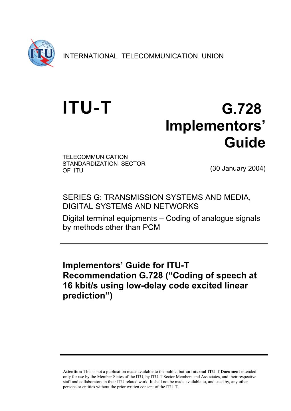 Implementors Guide for ITU-T G.728 (2004-01)1