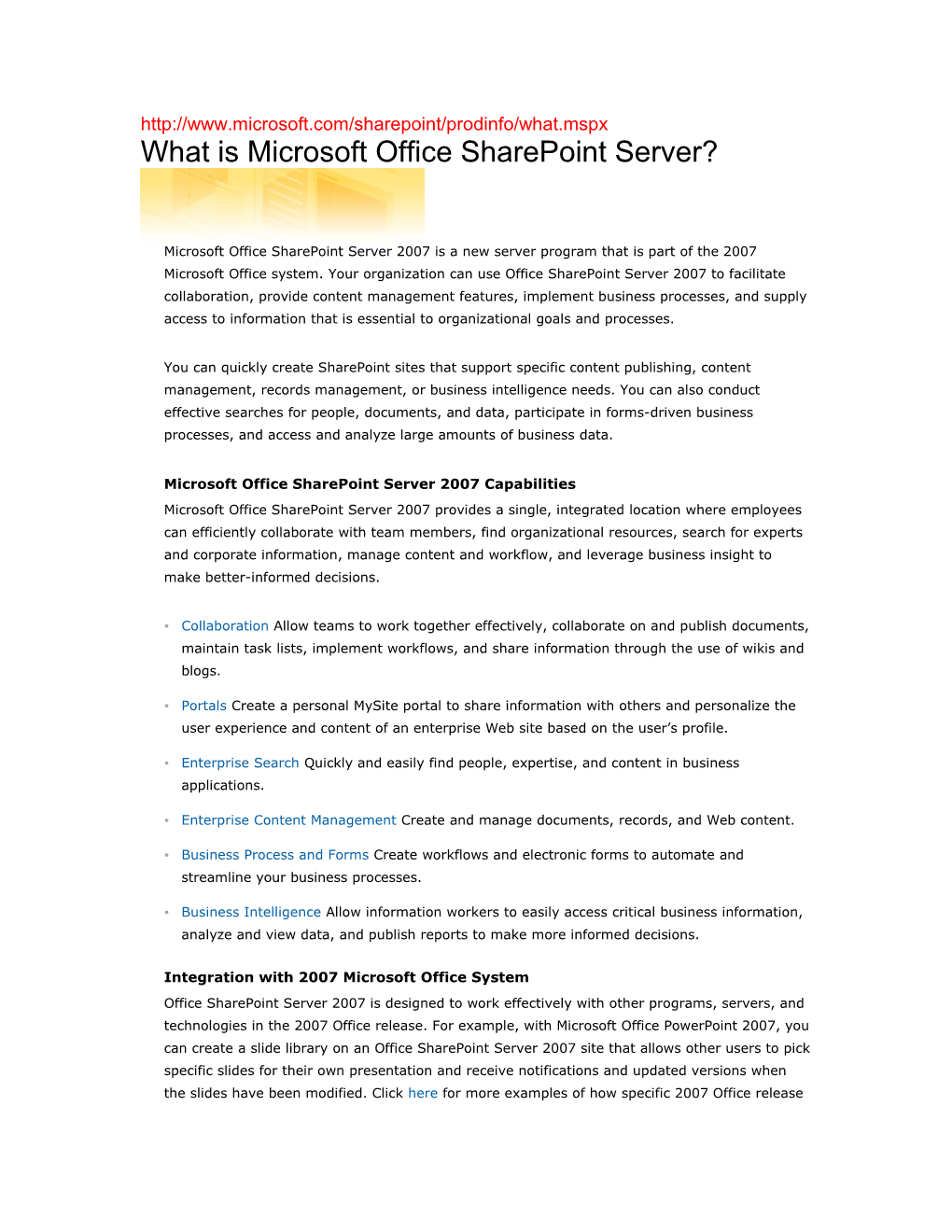 Microsoft Office Sharepoint Server 2007 Capabilities