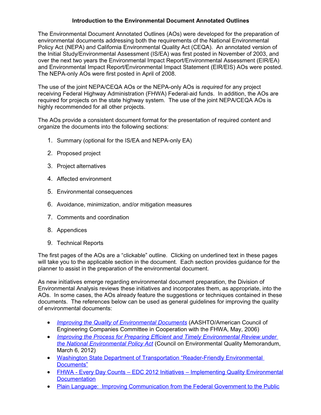 Environmental Assessment Annotated Outline