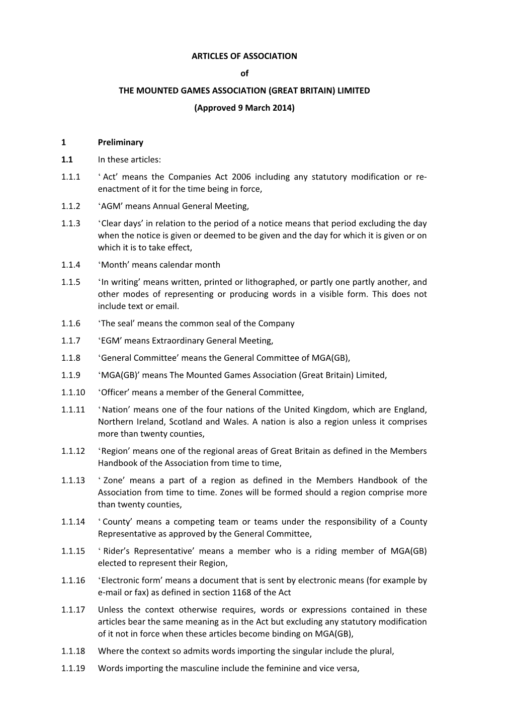 EFP the Encyclopaedia of FORMS and PRECEDENTS COMPANIES (Volume 9) PART 3: ARTICLES OF