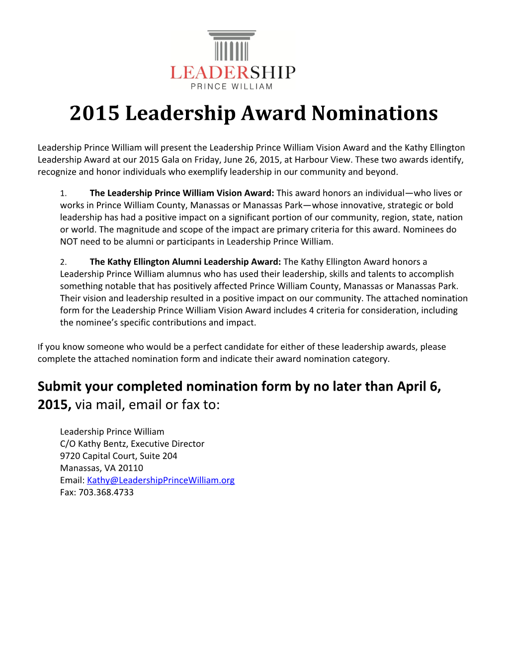 2015 Leadership Award Nominations