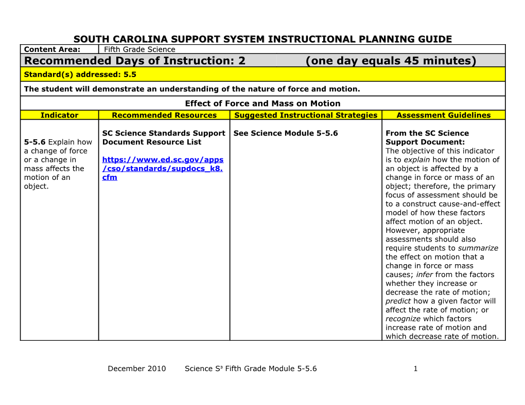 South Carolina Support System Instructional Planning Guide s8