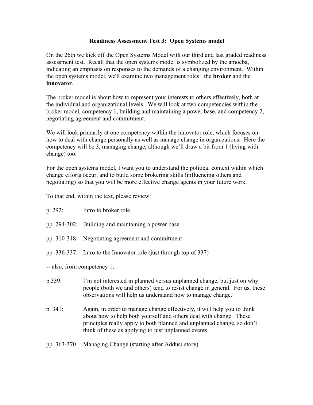 Readiness Assessment Test 3: Open Systems Model