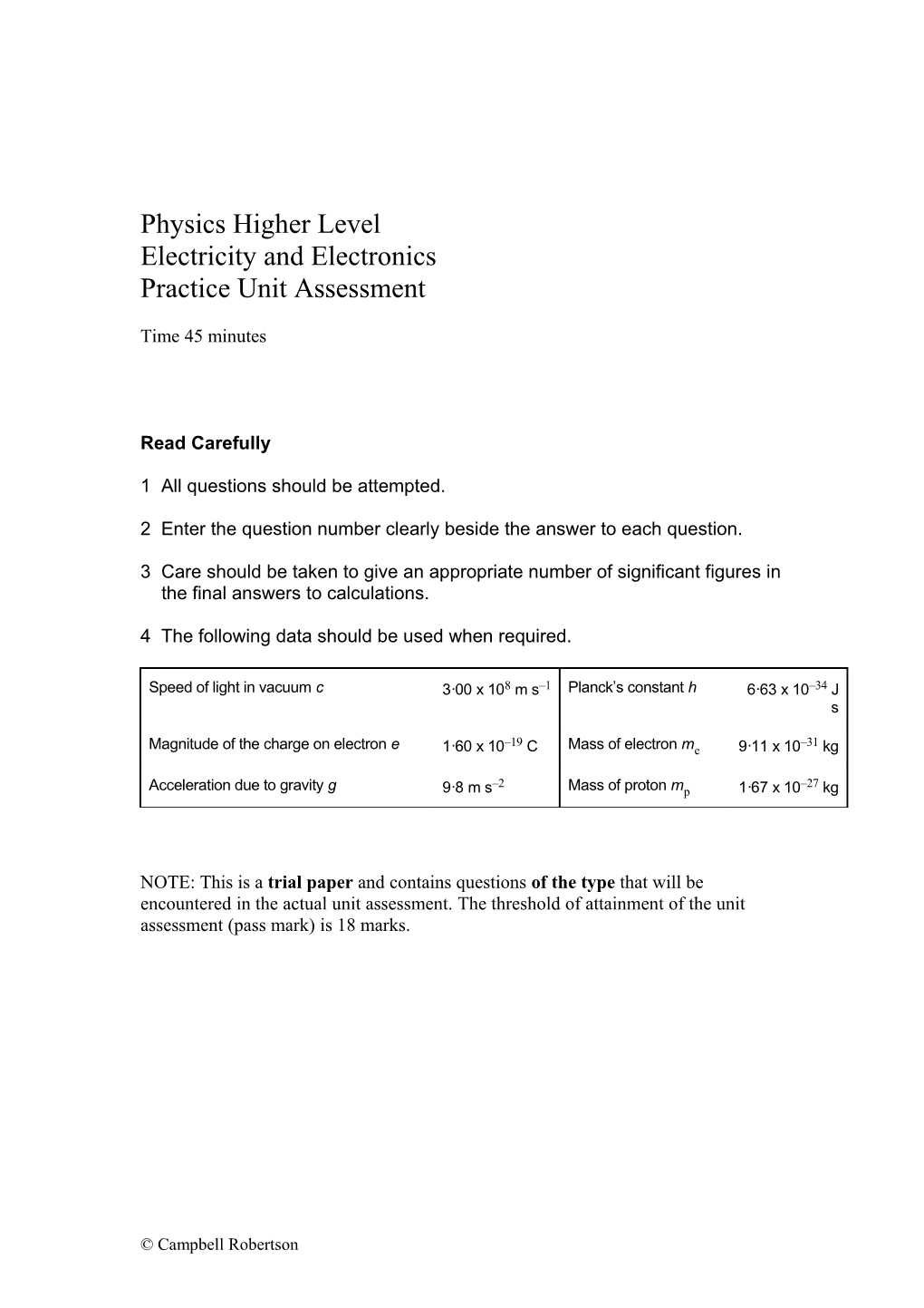 Physics Higher Level Electricity and Electronics