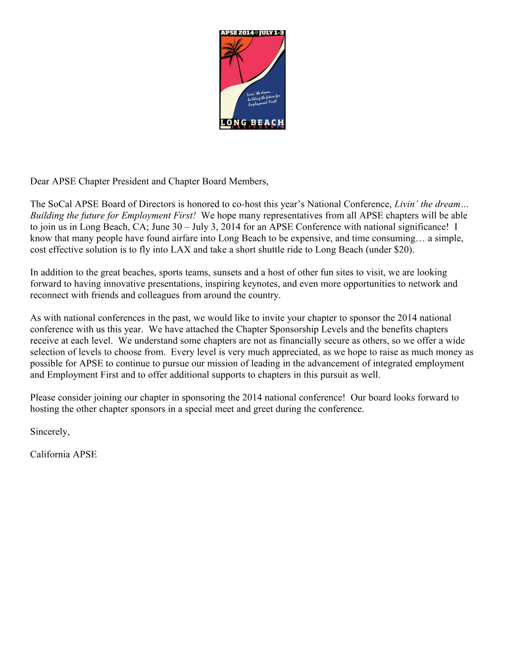 Dear APSE Chapter President and Chapter Board Members