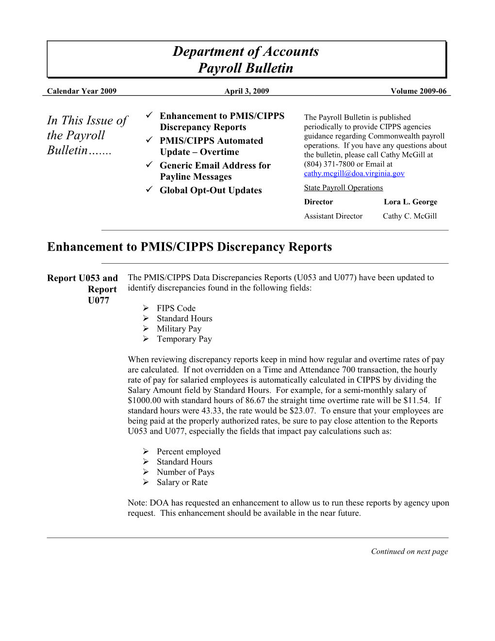 Enhancement to PMIS/CIPPS Discrepancy Reports