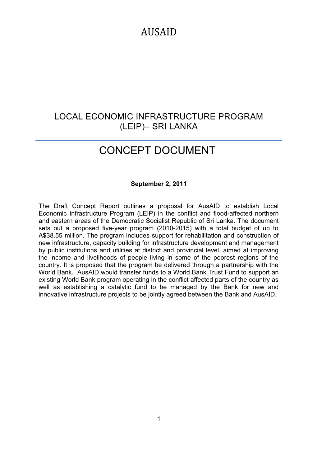 LOCAL ECONOMIC INFRASTRUCTURE PROGRAM (LEIP) Report Concept Design SRI LANKA