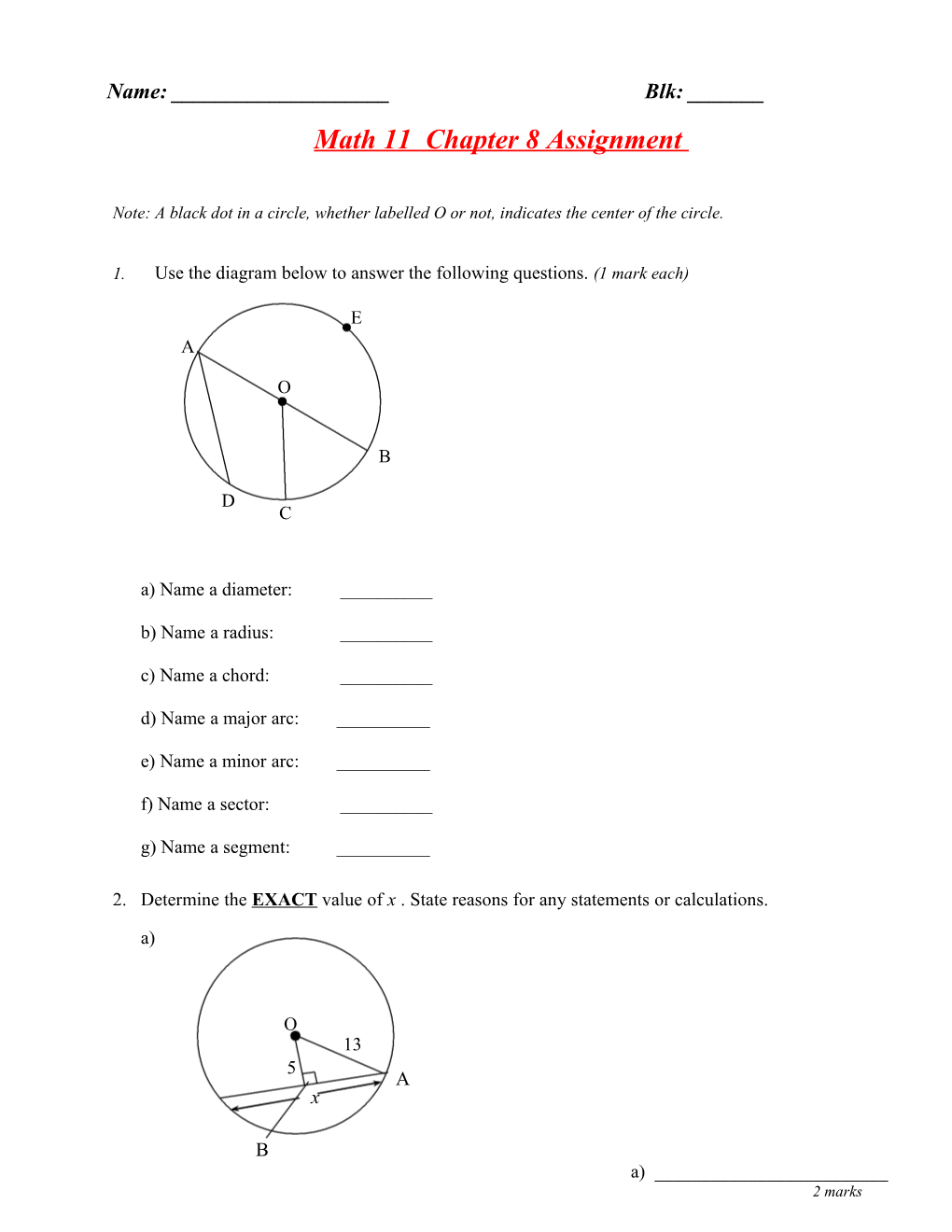 Math 11 Chapter 8 Assignment