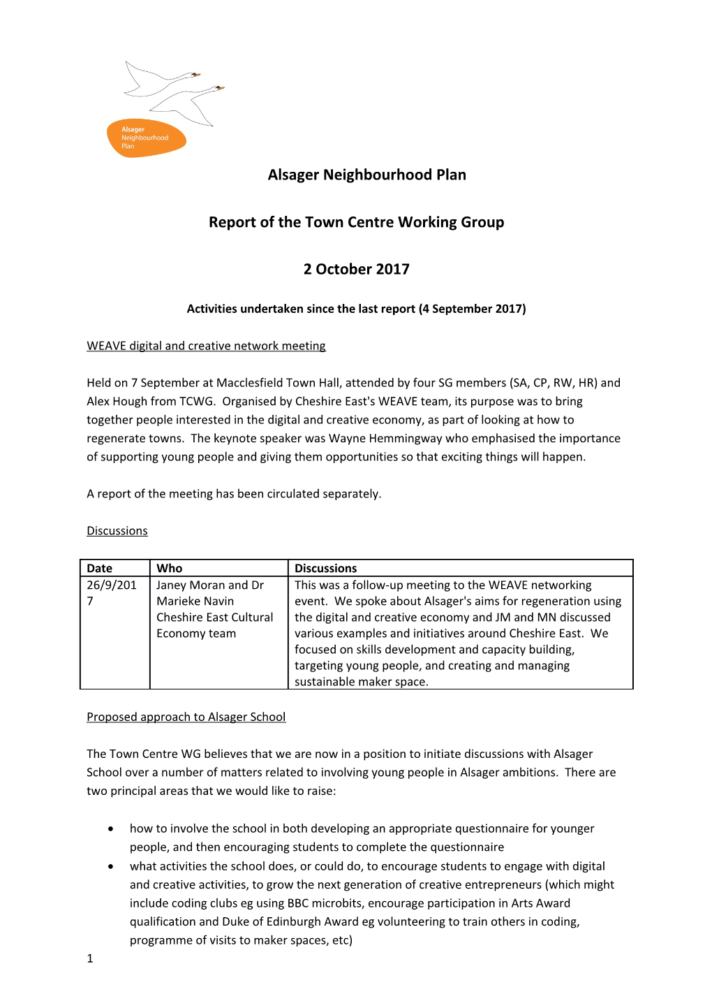 Report of the Town Centre Working Group