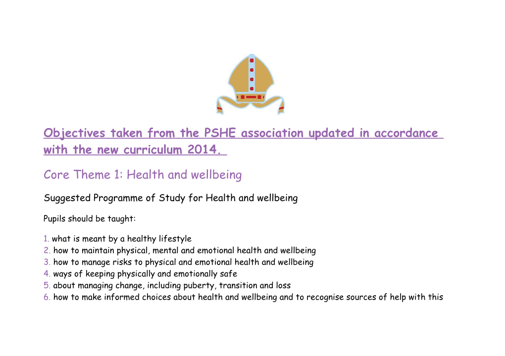 Objectives Taken from the PSHE Association Updated in Accordance with the New Curriculum 2014