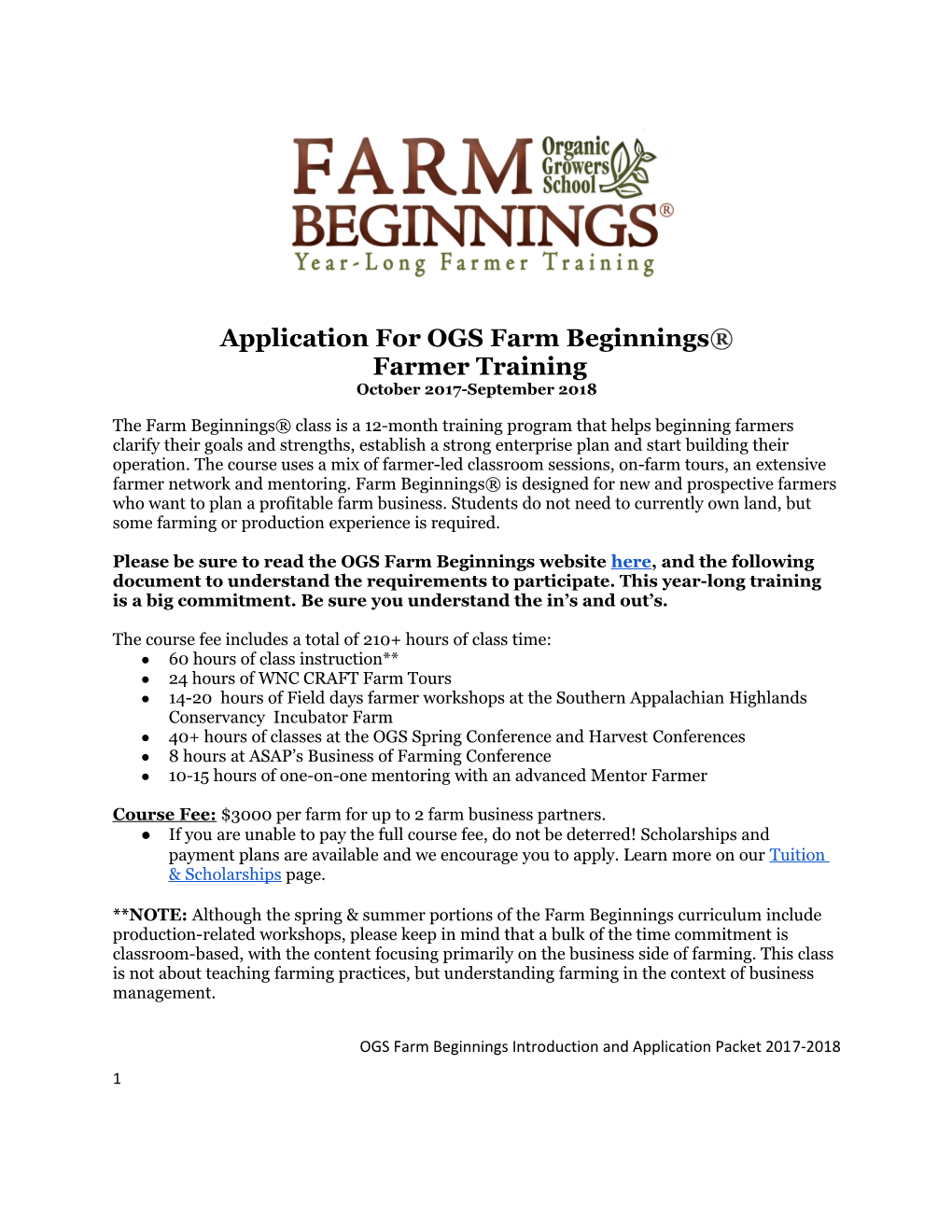 Application for OGS Farm Beginnings