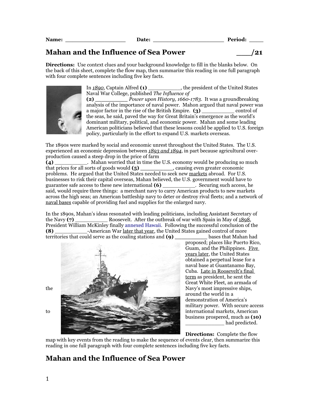 Mahan and the Influence of Sea Power ___/21