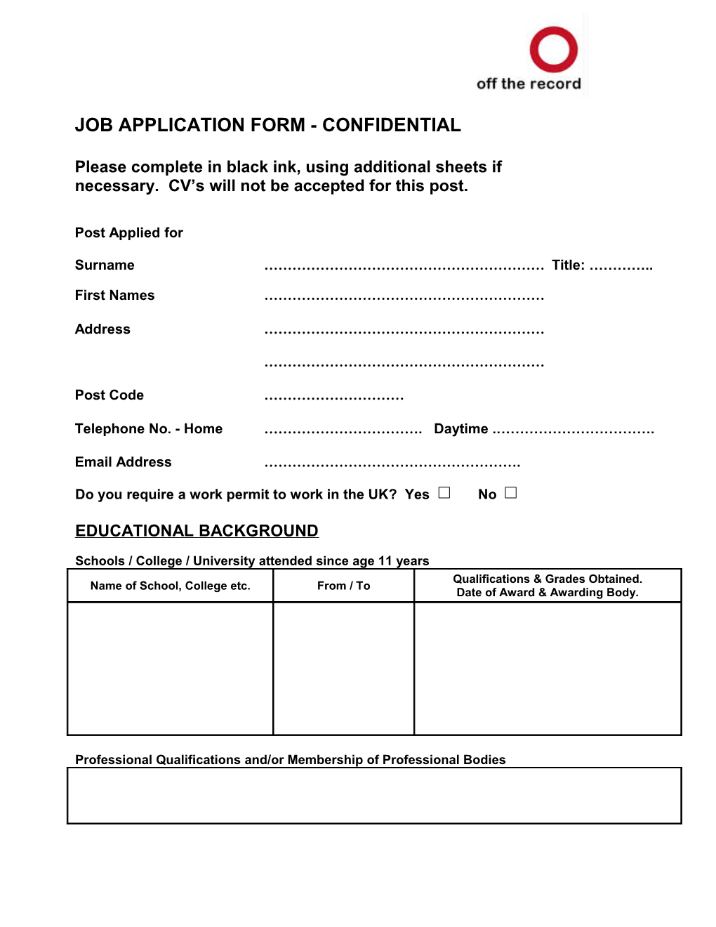 Standard Application Form