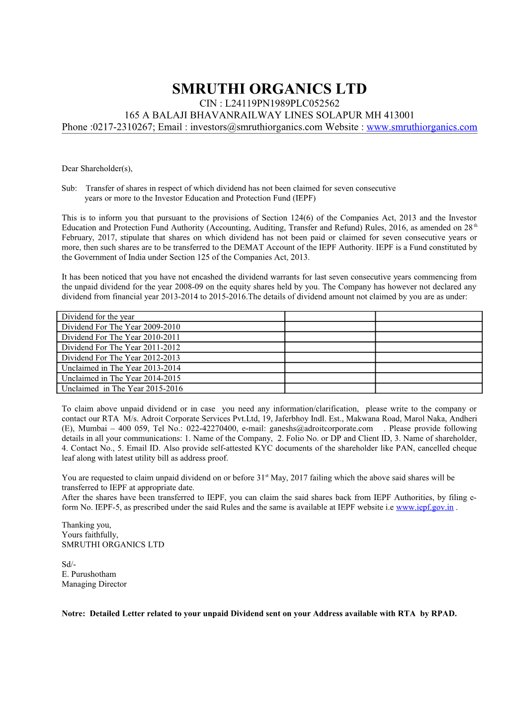 Smruthi Organics Ltd