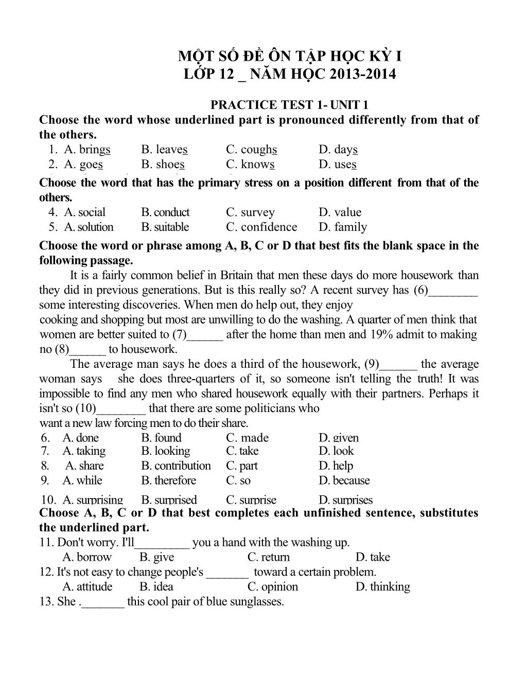 Practice Test 1- Unit 1