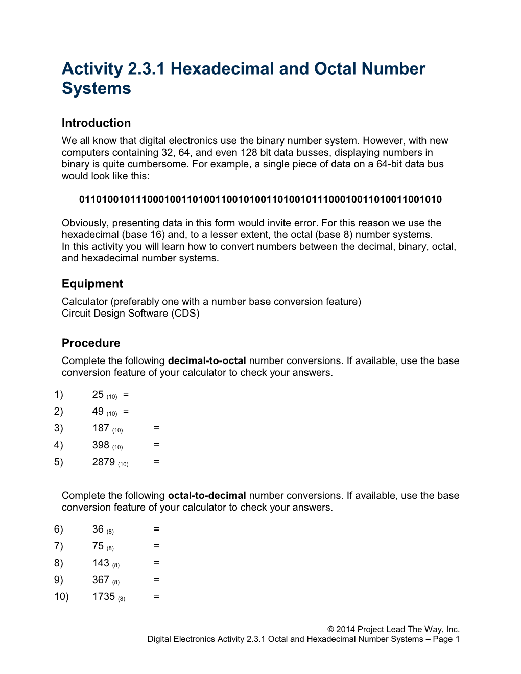 2.3.1.A Hexadecimal Number Systems
