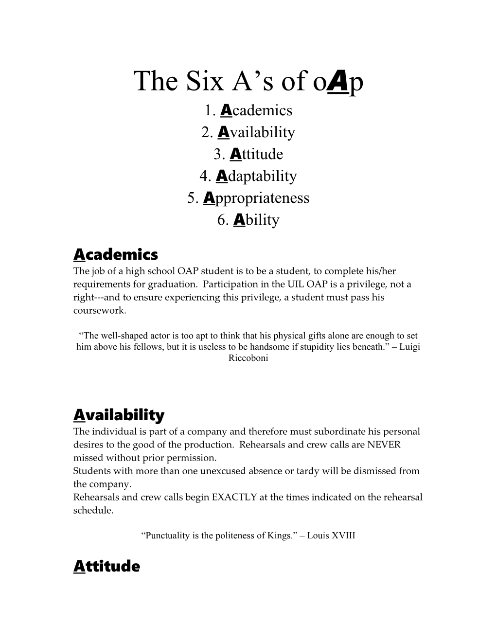 The SIX a S of OAP