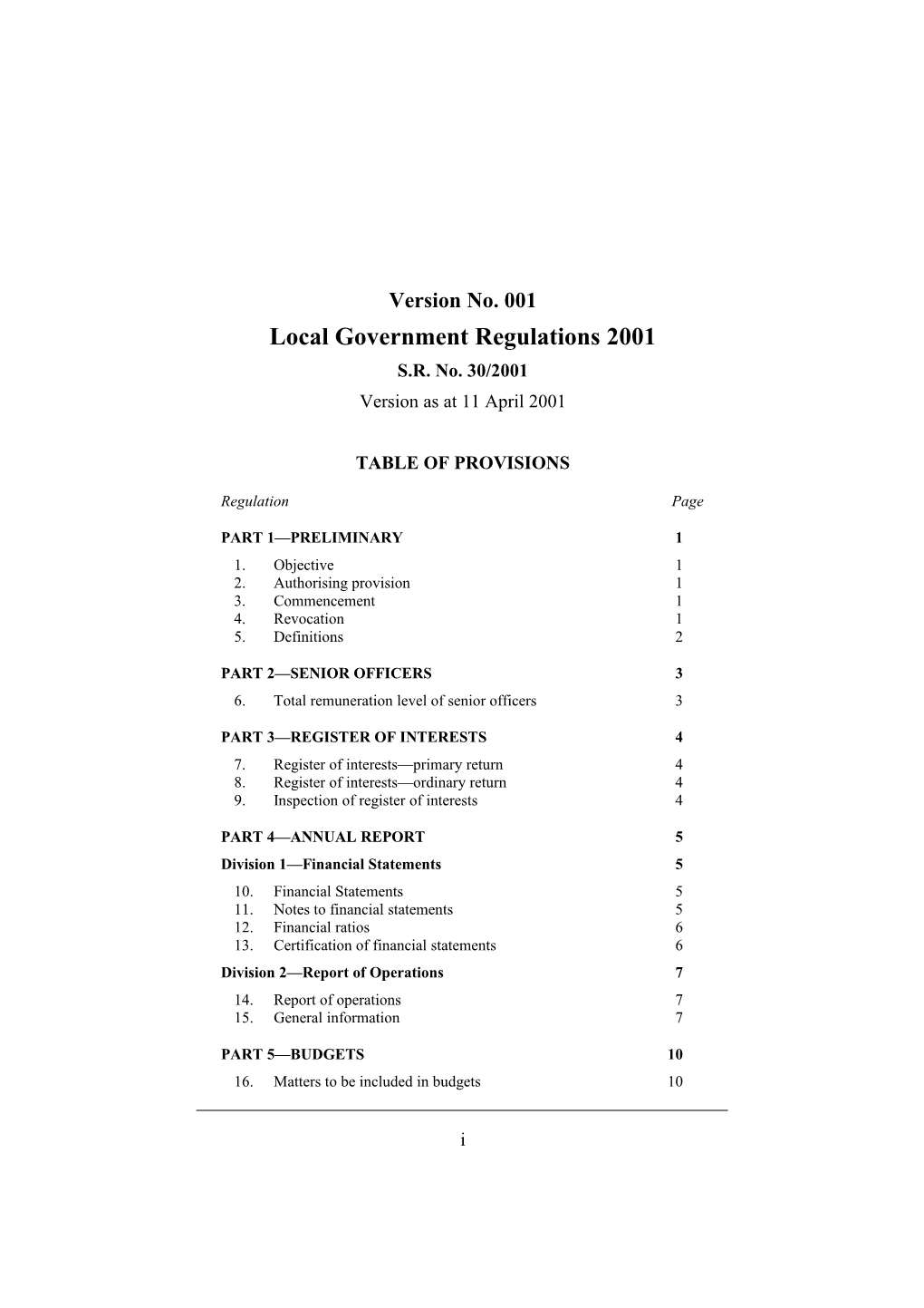 Local Government Regulations 2001