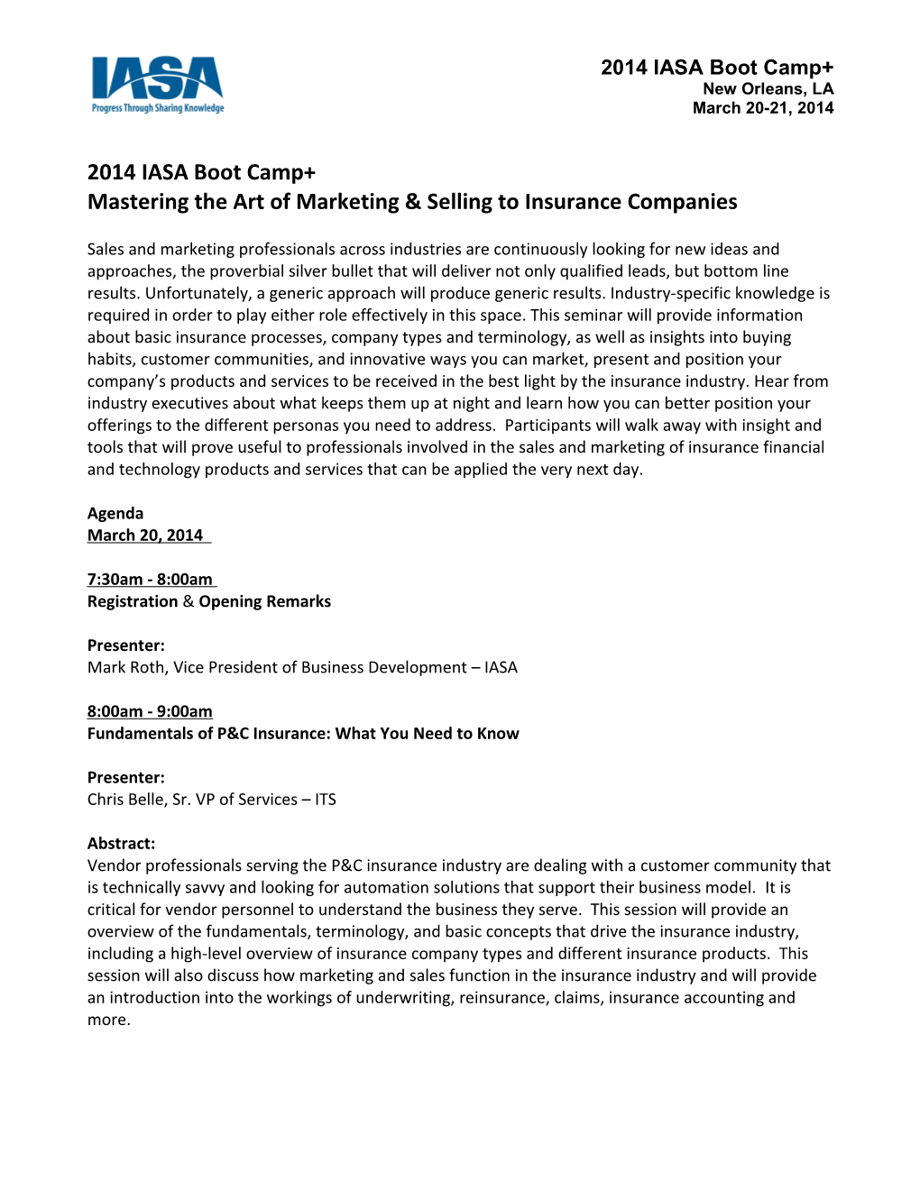 2014 IASA Boot Camp+