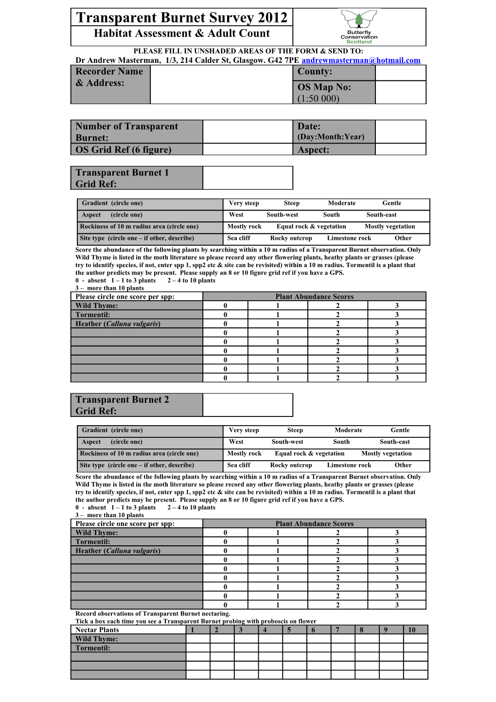 Mountain Ringlet Habitat Survey Form