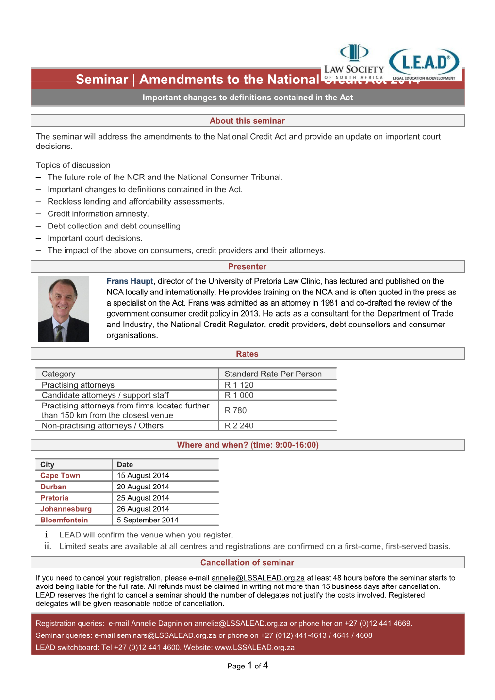 The Future Role of the NCR and the National Consumer Tribunal