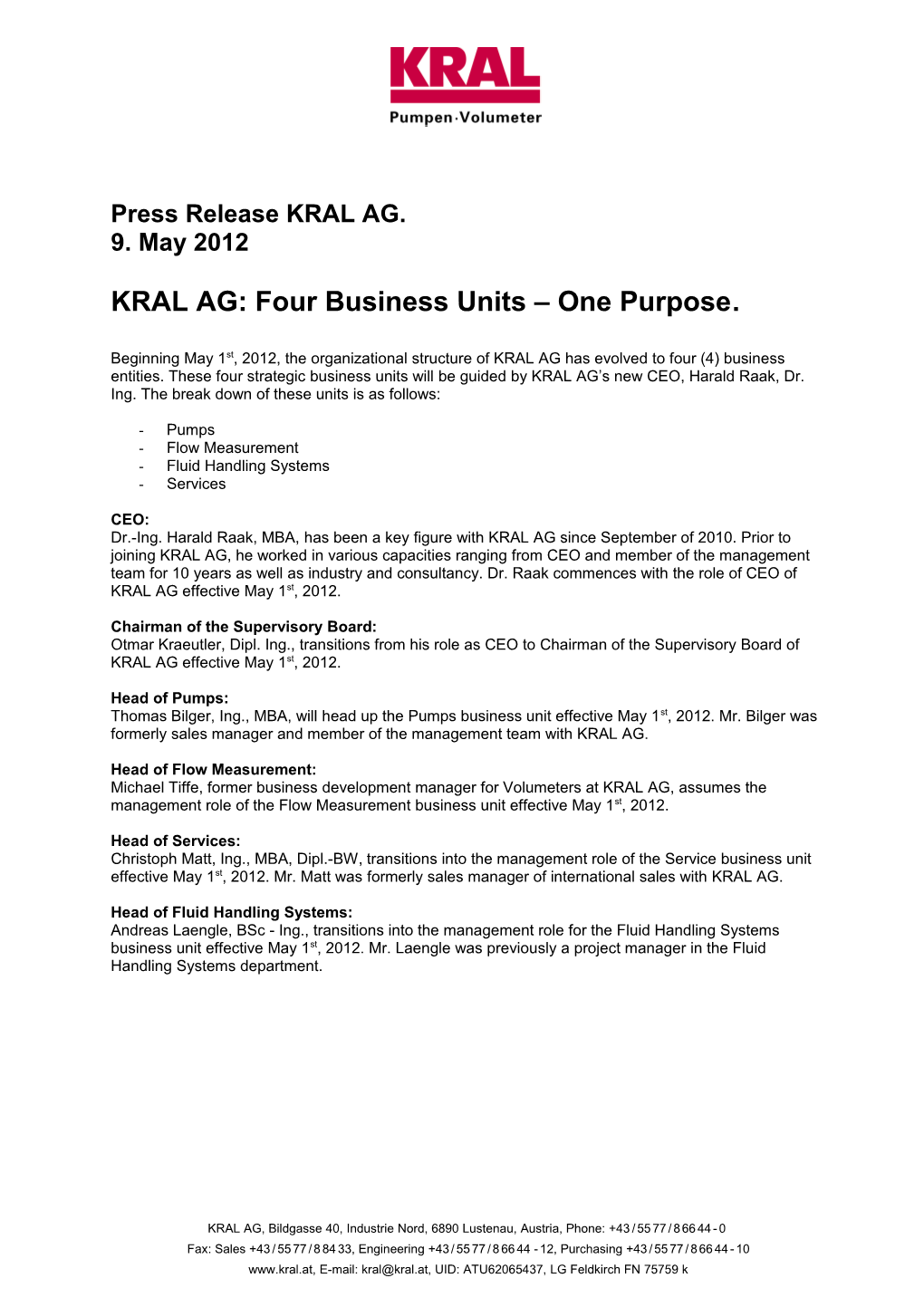 KRAL AG: Four Business Units One Purpose