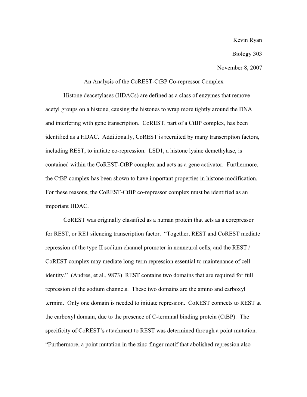 An Analysis of the Corest-Ctbp Co-Repressor Complex