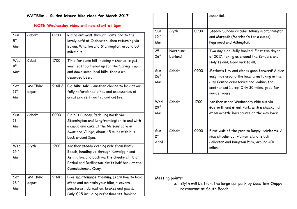 Watbike - Guided Leisure Bike Rides for March 2017