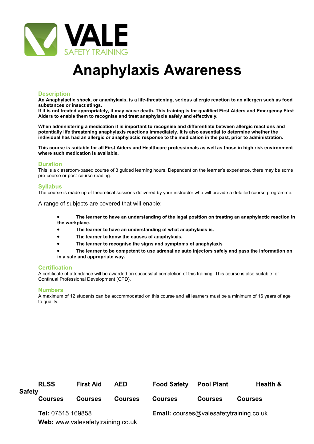 Anaphylaxis Awareness