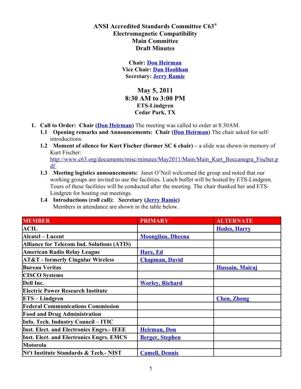 Main Minutes for May, 2011 Meeting of C63R