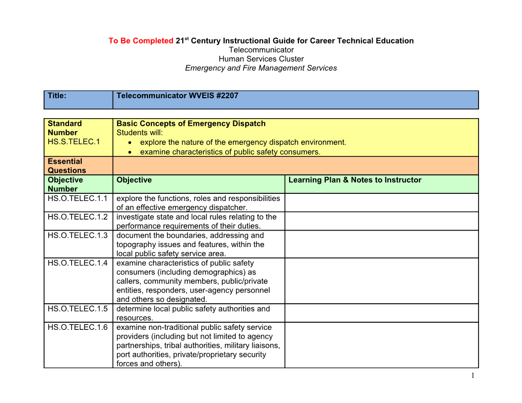 To Be Completed 21St Century Instructional Guide for Career Technical Education
