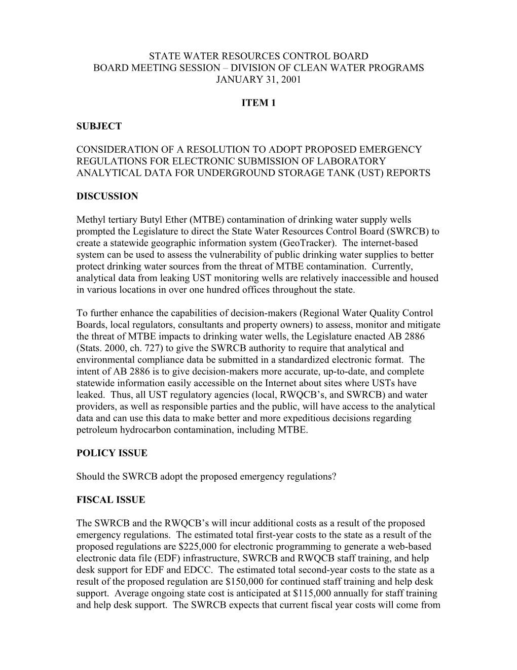 Electronic Data Submission/UST Regs