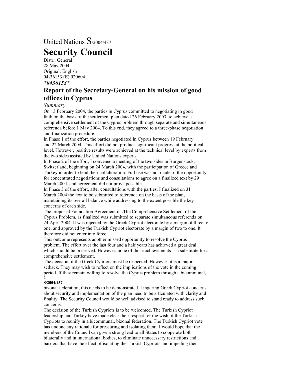 Report of the Secretary-General on His Mission of Good