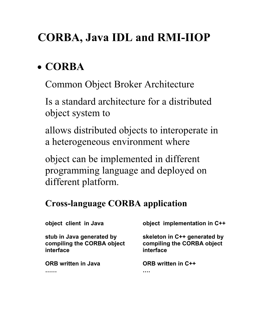 CORBA, Java IDL and RMI-IIOP
