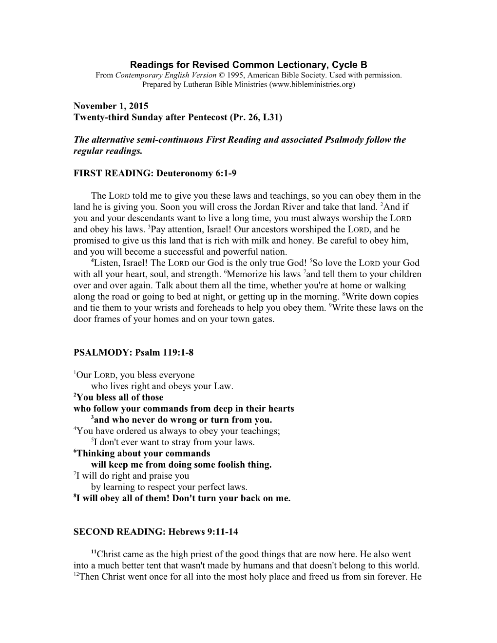 Readings for Revised Common Lectionary, Cycle A s2