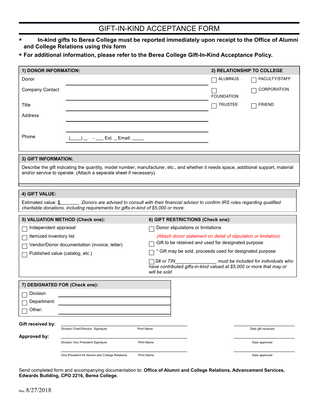 Gift-In-Kind Acceptance Form